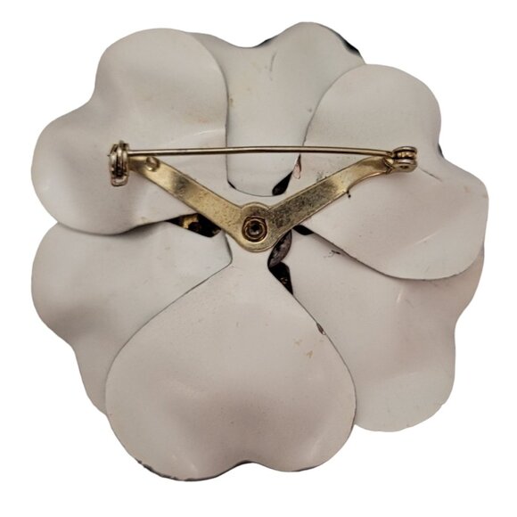 Vintage Scarlet Red Rhinestone And Gray Metal Flower Brooch Pin E650 - Picture 7 of 9